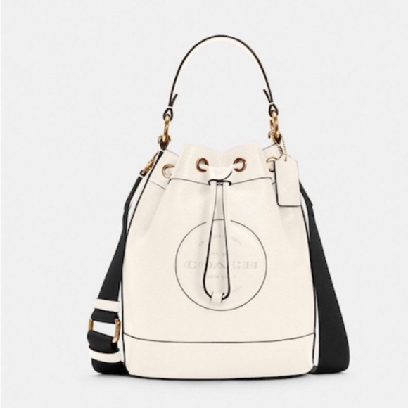COACH Dempsey Drawstring Bucket Patch Bag C4100 Chalk Ivory crossbody strap - Picture 1 of 9